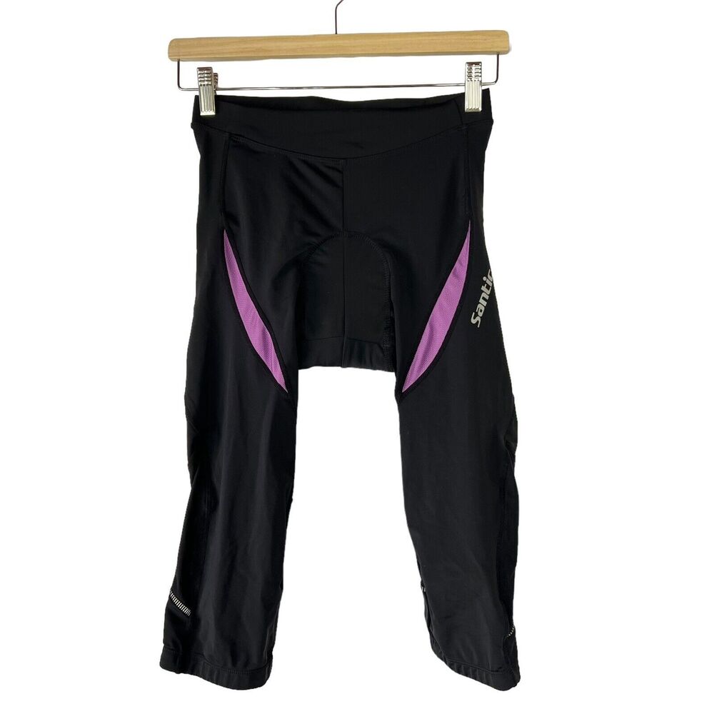 Santic Cycling Womens Black & Purple 3/4 Capri Leggings Size Small Padded Bike